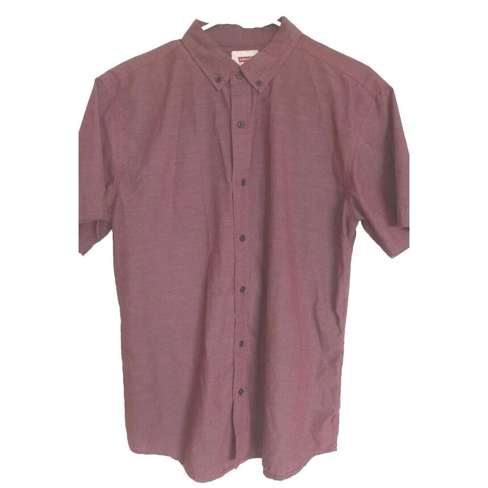 Levi's Men's‎ Short Sleeve Button Up Shirt Medium Color Atrocite Red Polyester - Picture 2 of 11